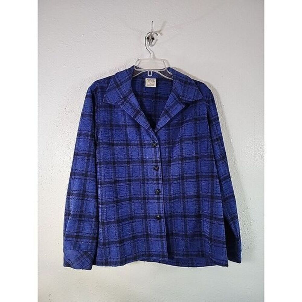 Vintage 90s Allison‎ Daley Plaid  Shacket Jacket size 14 Blue/metallic thread